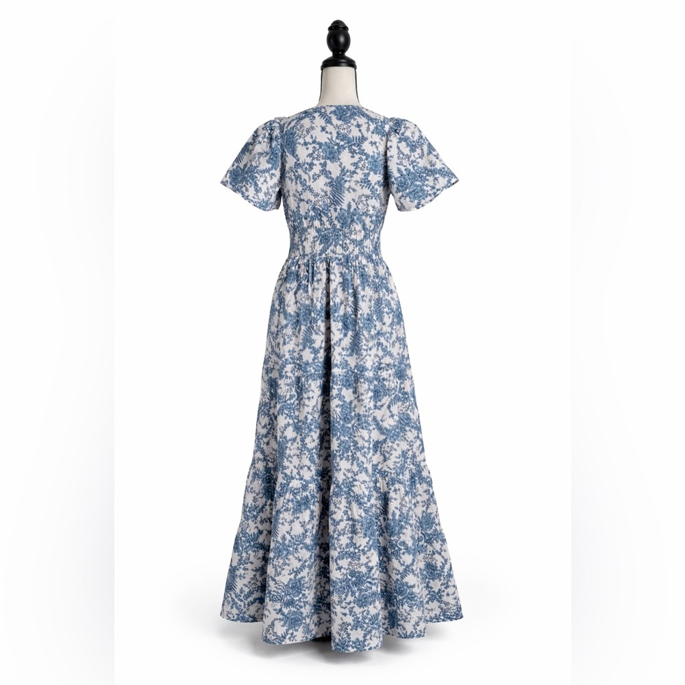 Anthropologie Maeve Somerset Blue Toile Floral Tiered Maxi Dress - Picture 3 of 5